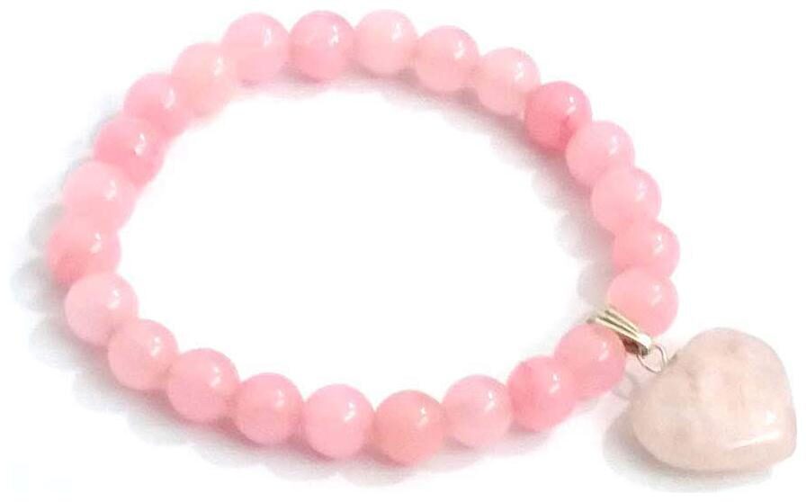 

Astrocrystals9 Rose Quartz 8 Mm Stretch Bracelet With Rose Quartz Heart