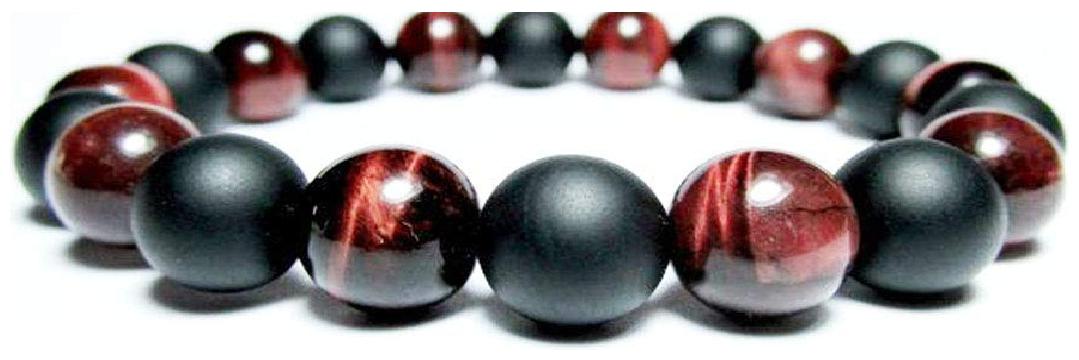 

ASTROCRYSTALS9 red tiger eye matte finish black onyx crystal stretch bracelet