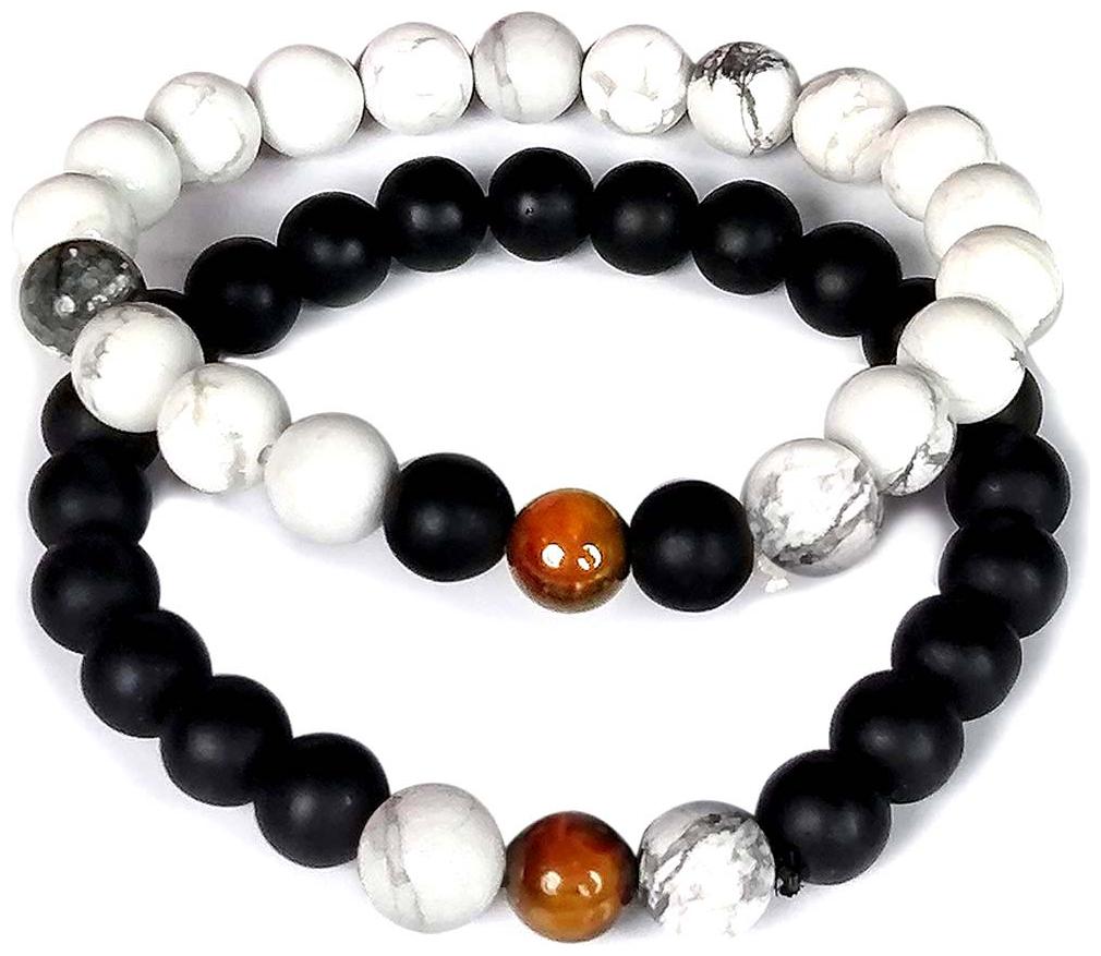 

Astrocrystals9 Pair Of Tiger Eye Crystal Howlite Black Onyx Crystal 8 Mm Stretch Bracelets