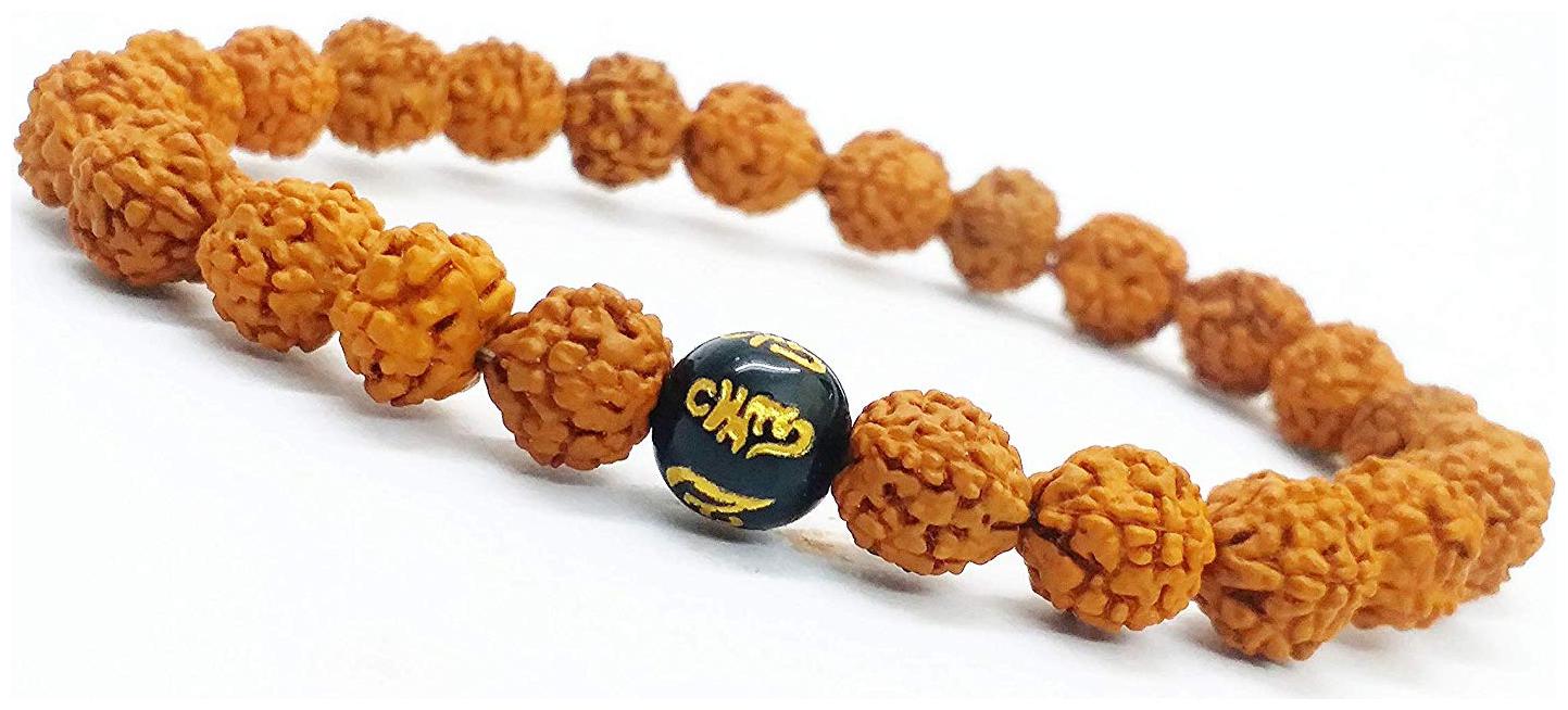 

Astrocrystals9 Tibetan Auspicious Om Mani Padme Hum Engraved Rudraksha 8Mm Stretch Bracelet