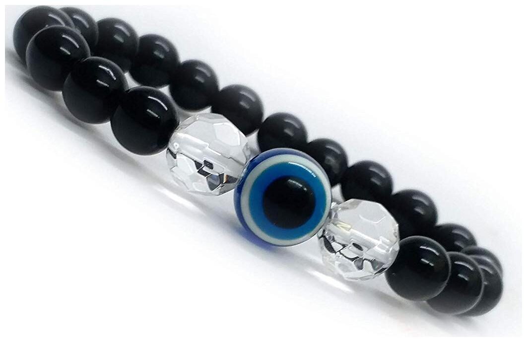 

ASTROCRYSTALS9evil eye round black onyx crystal stretch 8 mm bracelet