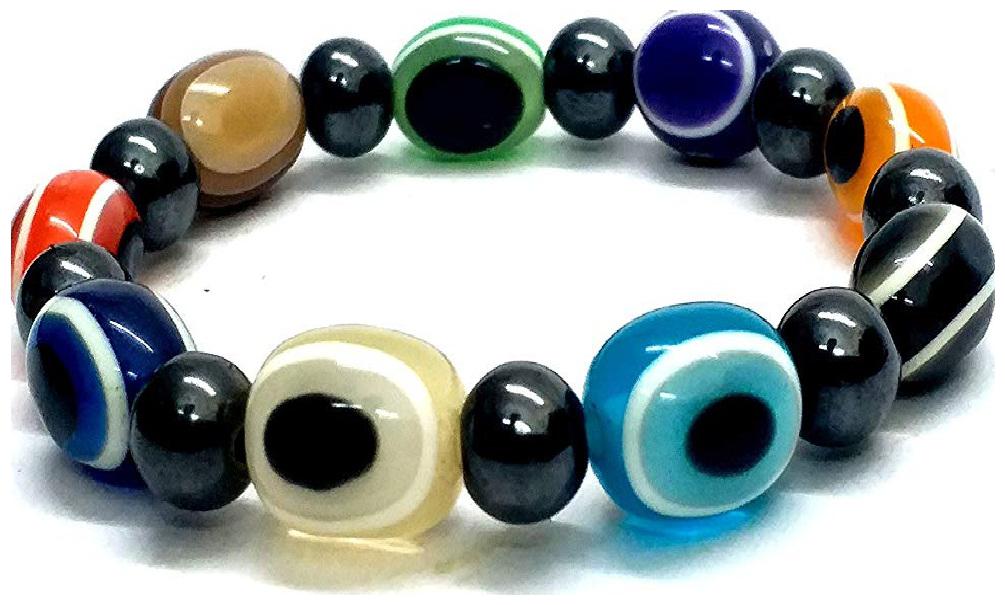 

ASTROCRYSTALS9 evil eye multi color oval beads stretch bracelet