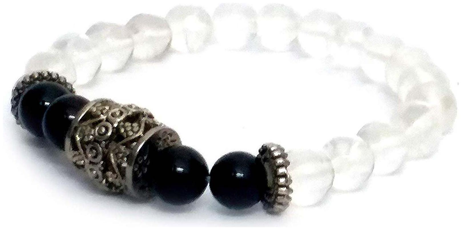 

Astrocrystals9 Black Onyx Clear Quartz Fancy Stretch Bracelet