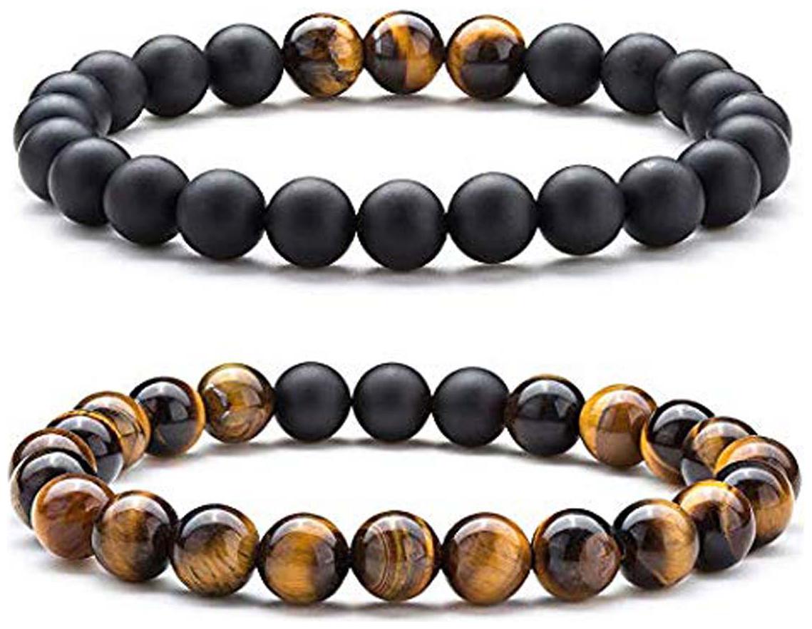 

Astrocrystals9 Pair Of Tiger Eye Matte Finish Black Onyx 8 Mm Bracelet For Protection