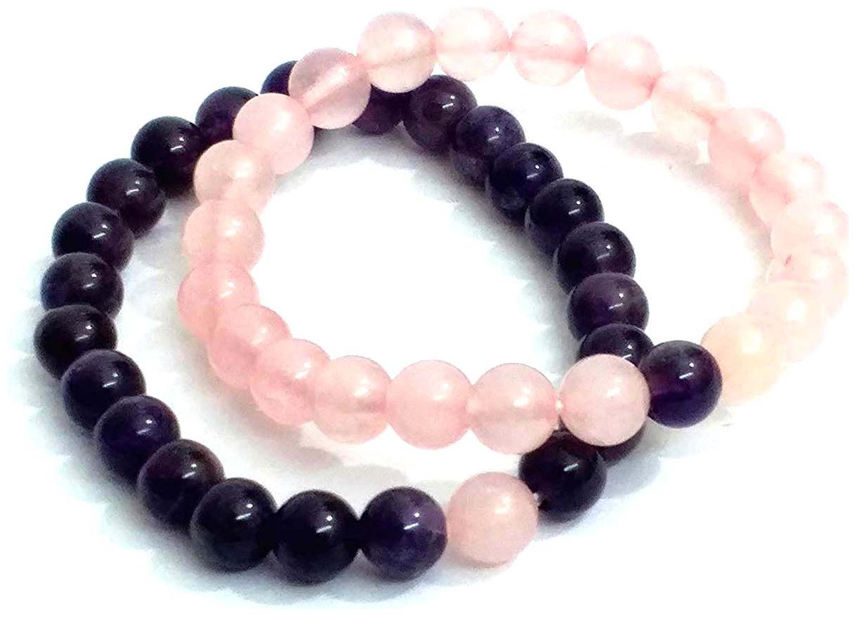 

Astrocrystals9 Set Of Rose Quartz Amethyst High Grade 8 Mm Stretch Bracelets