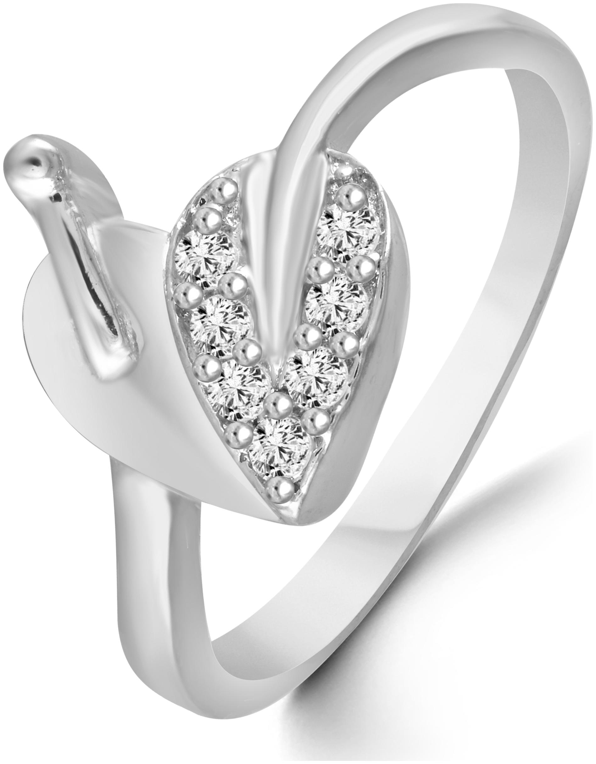 

Attractive Heart Diamond Studded Rhodium Plated Alloy Brass Cz American Diamond Finger Ring for Women Girls