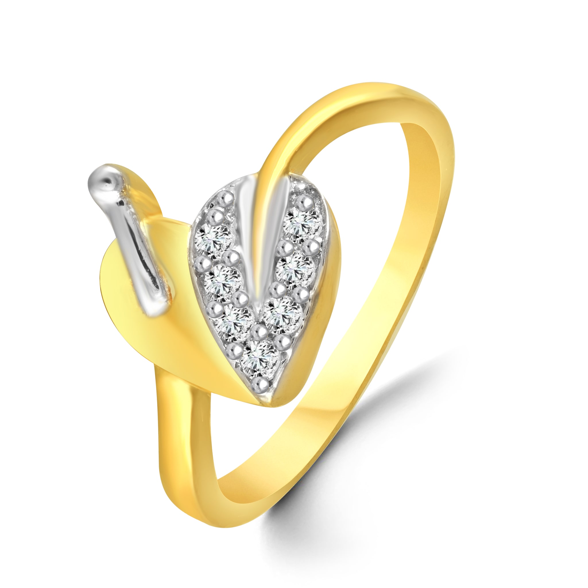 

Attractive Heart Diamond Studded Gold Plated Alloy Brass Cz American Diamond Finger Ring for Women Girls