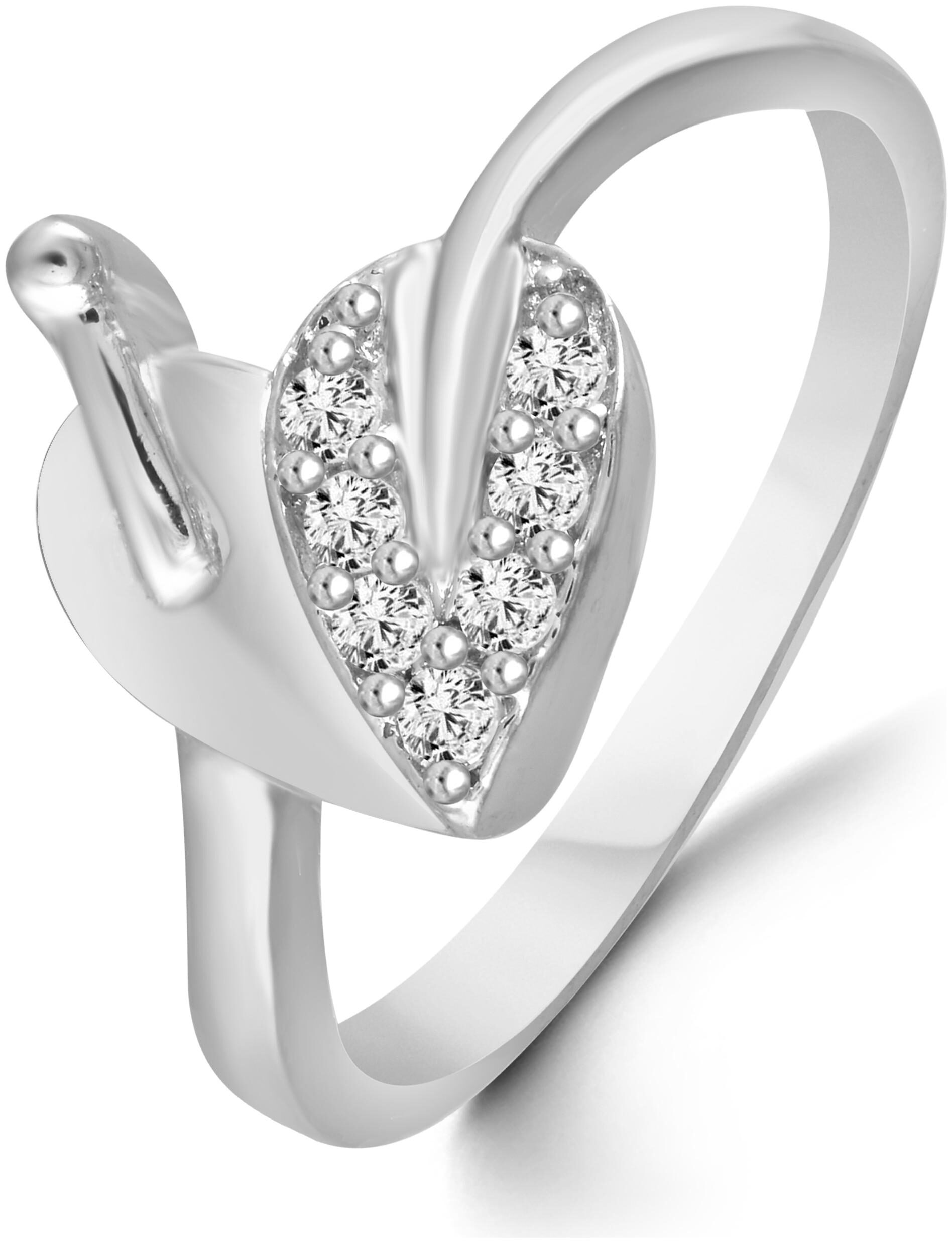 

Attractive Heart Diamond Studded Rhodium Plated Alloy Brass Cz American Diamond Finger Ring for Women Girls