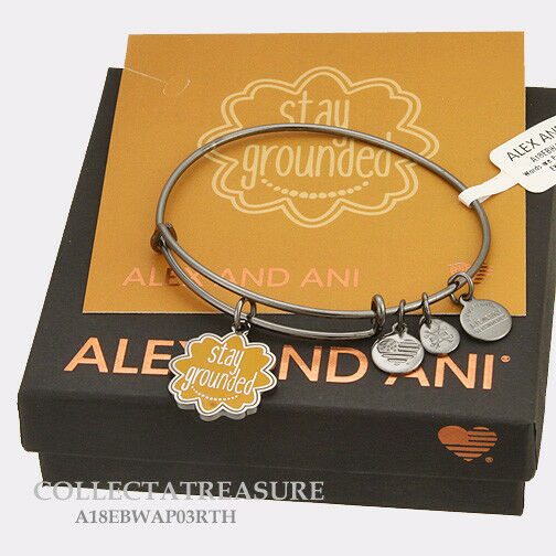 

Authentic Alex and Ani Stay Grounded Midnight Silver Expandable Charm Bangle