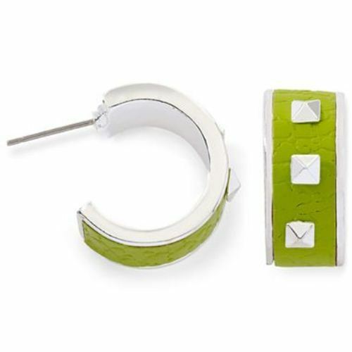 

Authentic Liz Claiborne Silvertone Green Stud Earrings Pierced 1 New Signed
