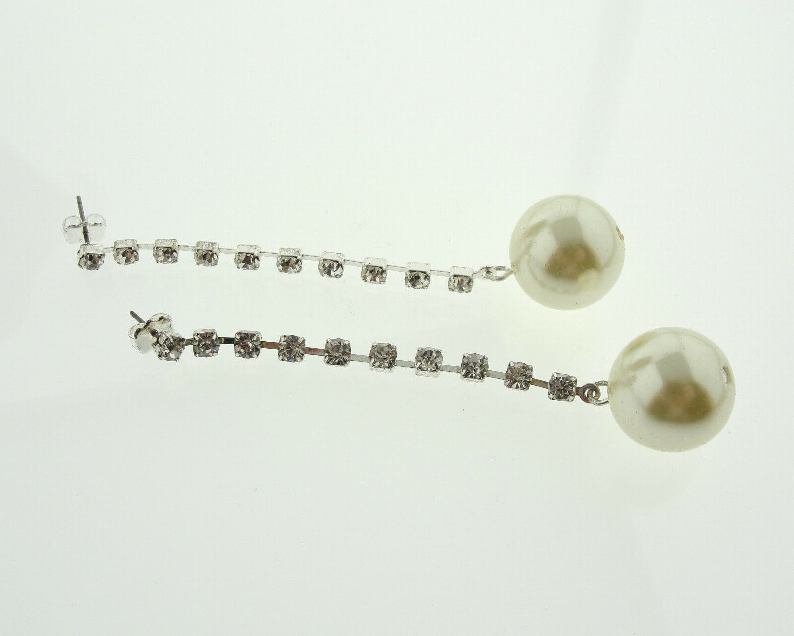 

Avon Glam Star Earrings Grey or Cream Faux Pearls Rhinestone Jewelry 3 3 4 L