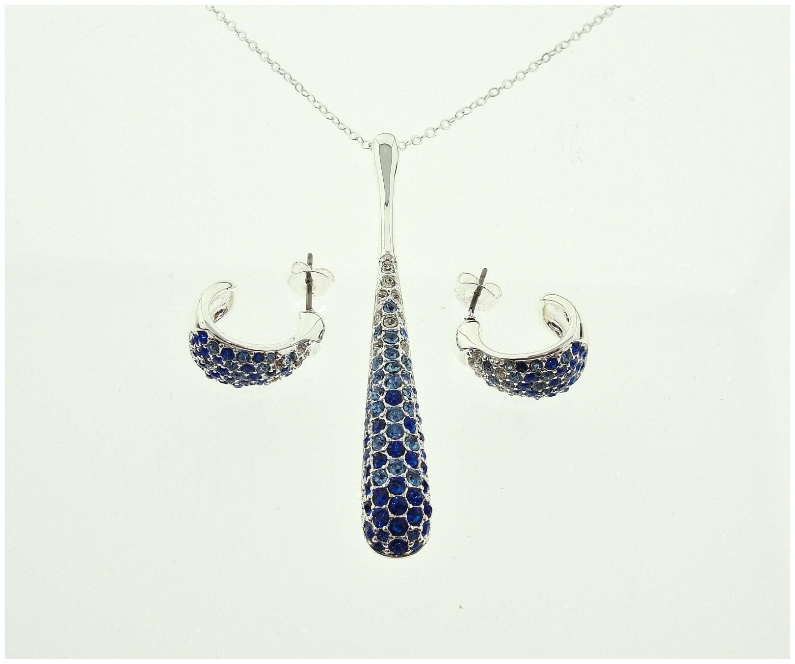 

Avon Mckayla Necklace Earrings Set Silver Tone Blue Clear Rhinestone Jewelry