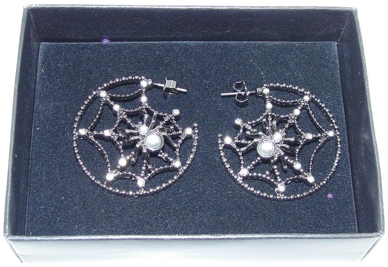 

Avon Spiderweb Hoop Earrings or Two-Finger Chain Ring Faux Pearls Rhinestone