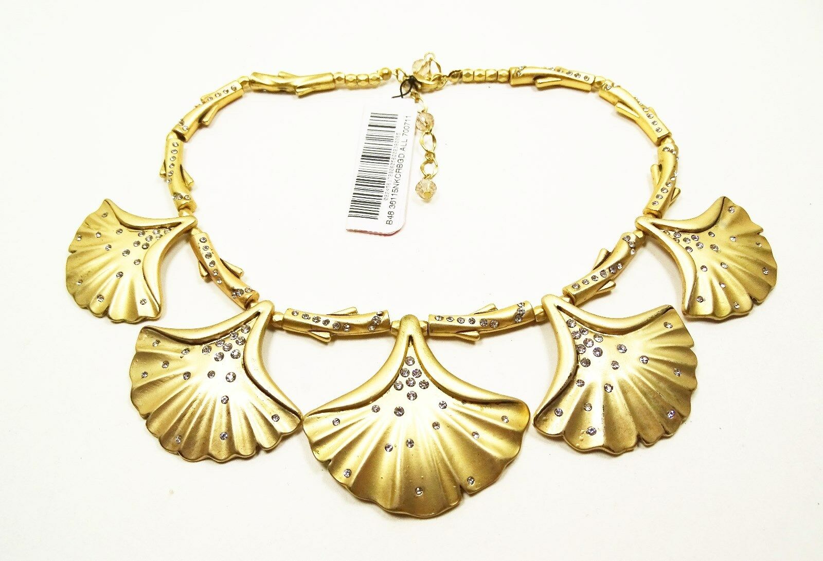 

BADGLEY MISCHKA Belle Gold Plated Clear Crystal Ginkgo Leaves Statement Necklace