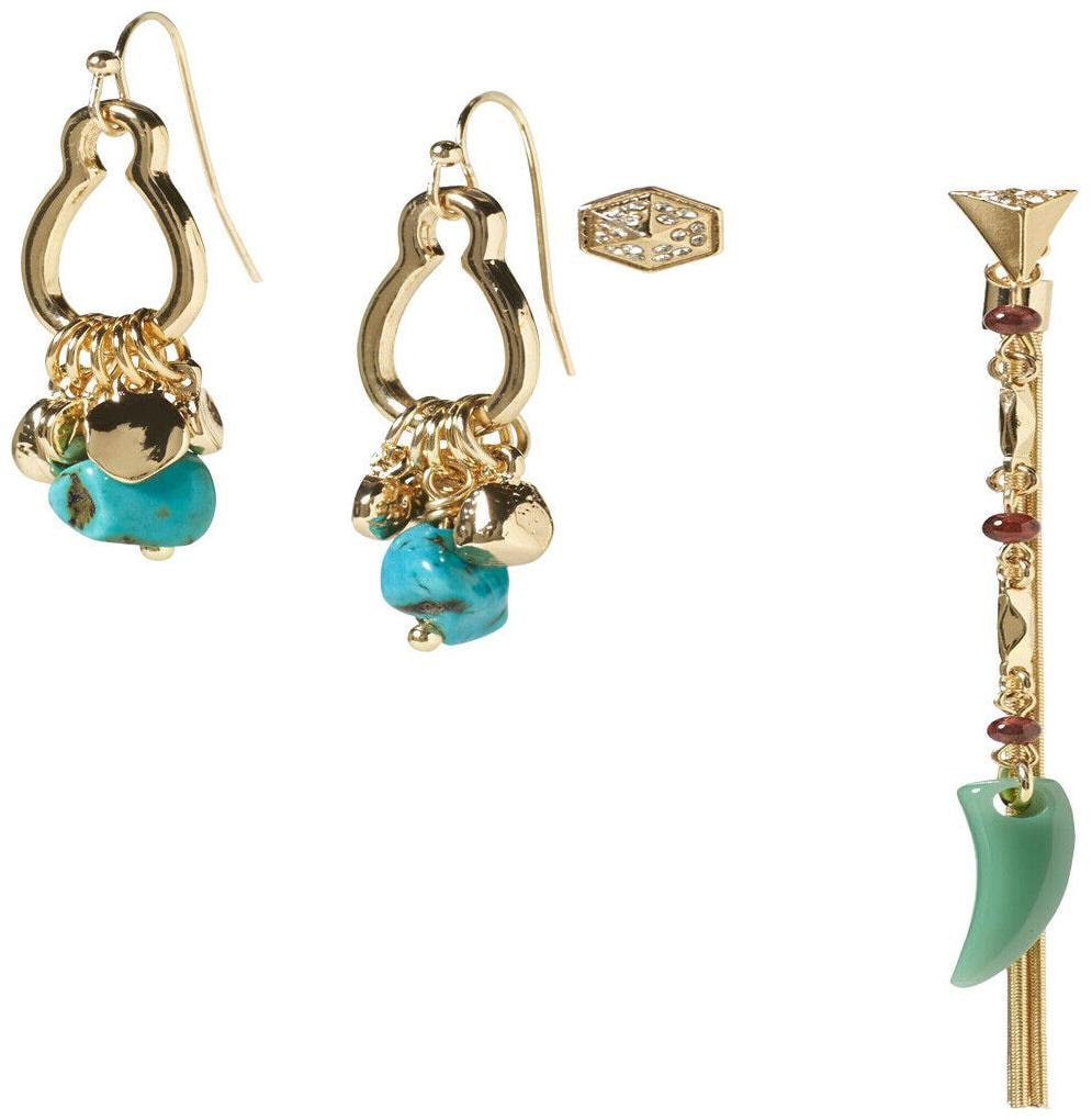 

Banana Republic Gold Charm Drop Earrings NWT 45 TURQ Horn Drop earrings Set 2