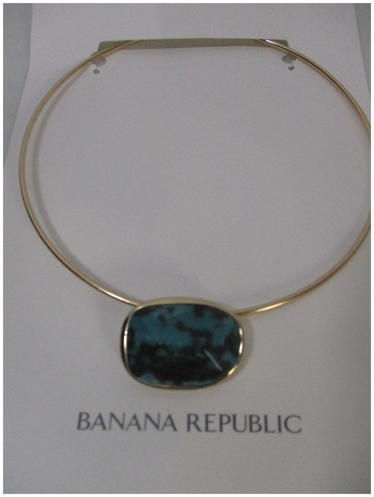 

Banana Republic Women s Turq Oval Pendant Gold Round Choker Necklace NWT 68
