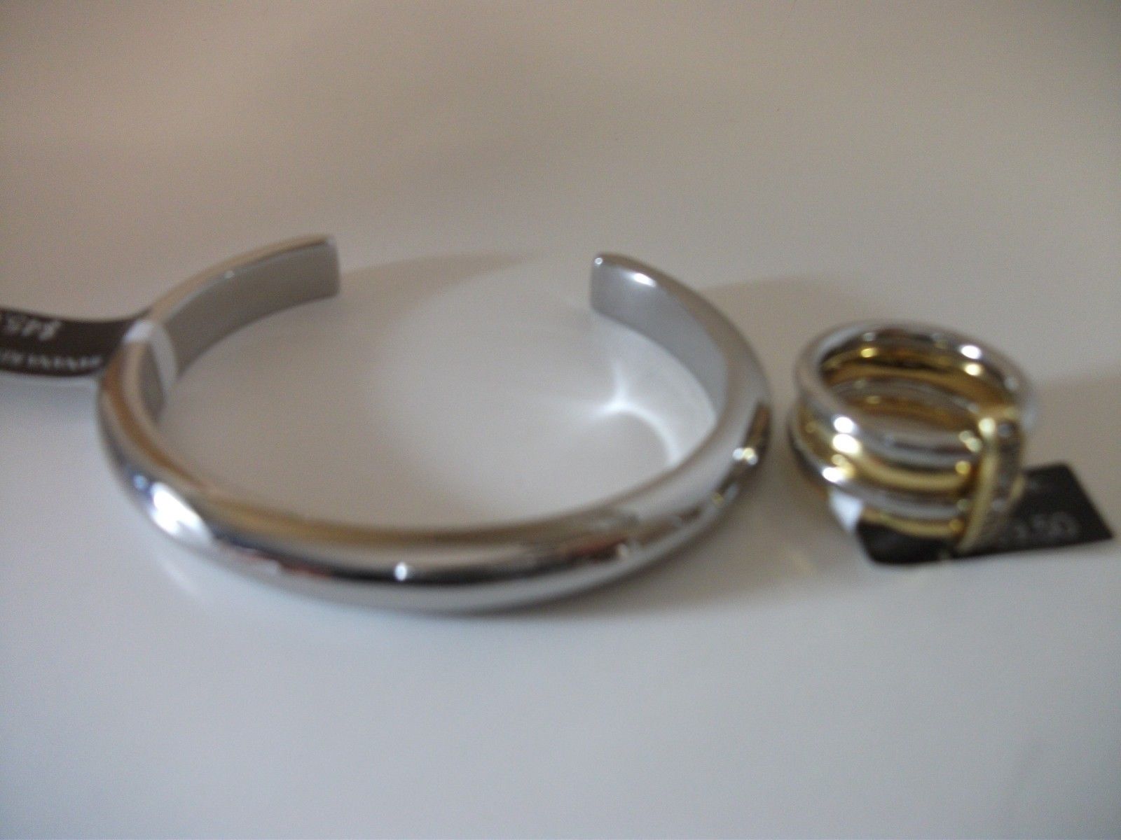

Banana Republic XO Cuff Bracelet NWT 45 Silver Gold Crystal Stack RING 7 NWT 39