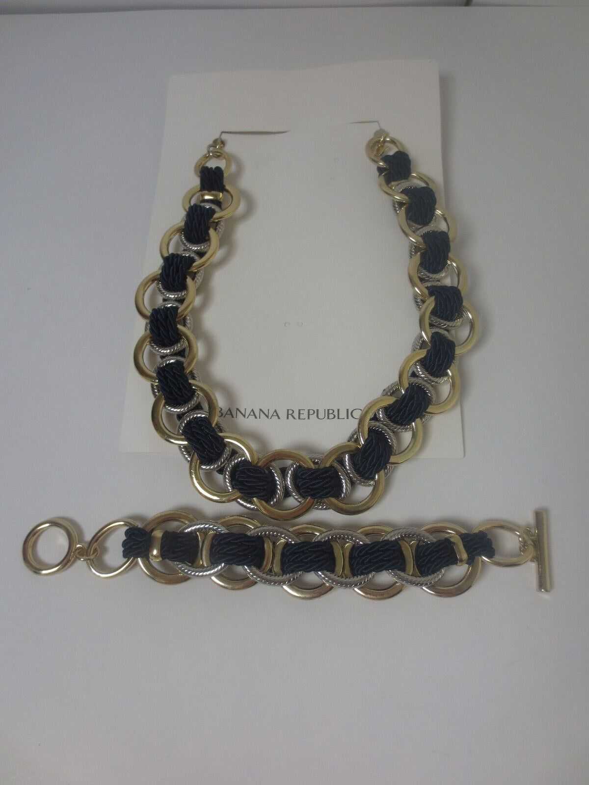 

Banana Republic Double Link Navy Rope Toggle Necklace Bracelet NWT 79 99 Set 2
