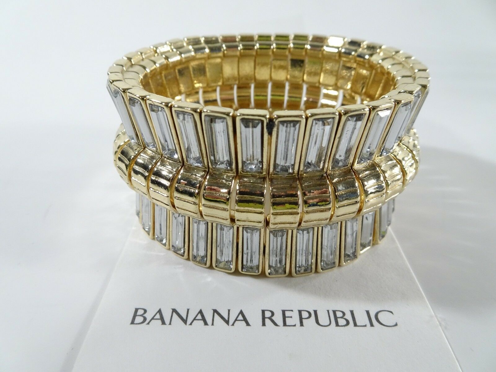 

Banana Republic Baguette Gold crystal Elastic Stretch Statement Bracelet NWT 79