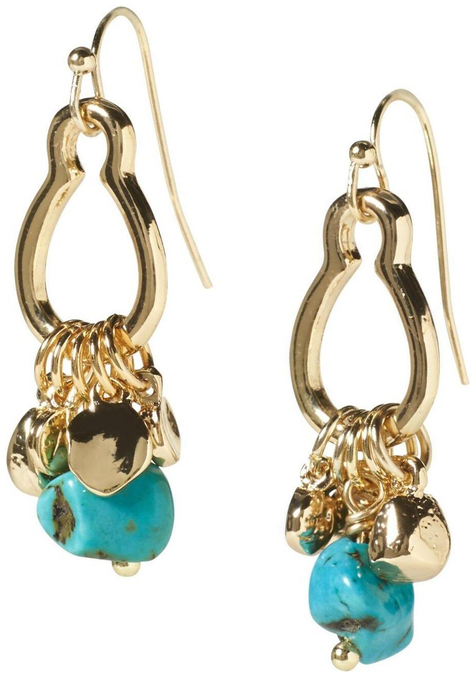 

Banana Republic Women s Gold Charm Drop Earrings NWT 45 TURQ GOLD