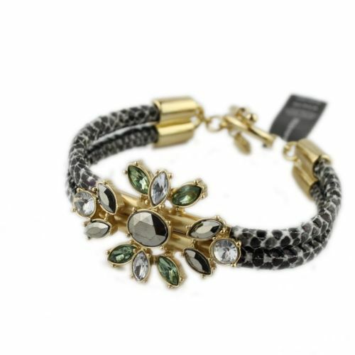 

Banana Repubic Faux-Leather Trim Crystal Flower Toggle Bracelet NWT 55