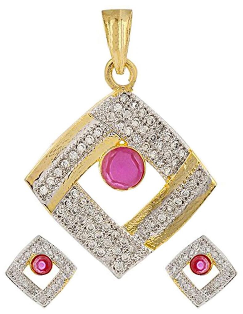 

Bandish American Diamond Rhomboid Pendant Set