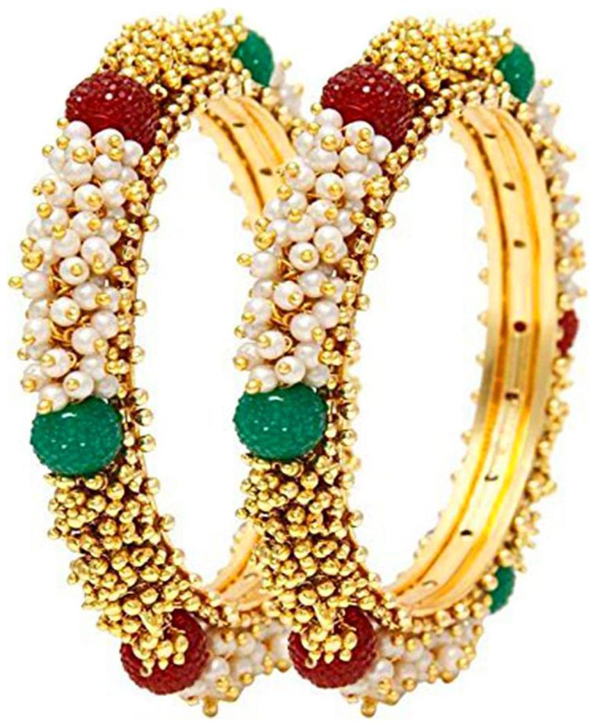 

Bandish Dual Tone Pearl Nugget with Red and Green Nodes - Set of Bangles