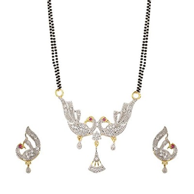 

Bandish Gold toned American Diamond Peacock Double Chain Mangalsutra Set for Women