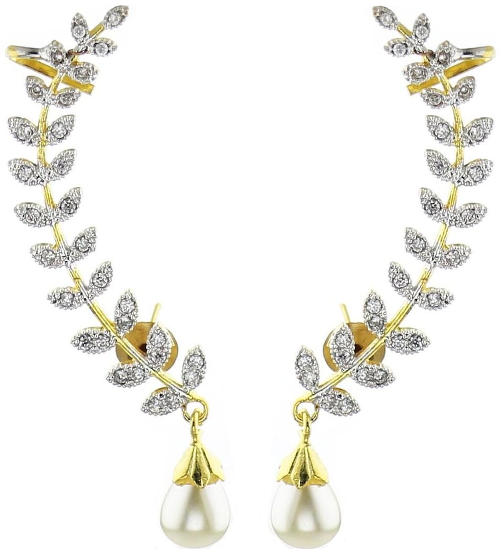 

Bandish Gold toned Leaf Design Pearl Ear cuff Earrings for Women