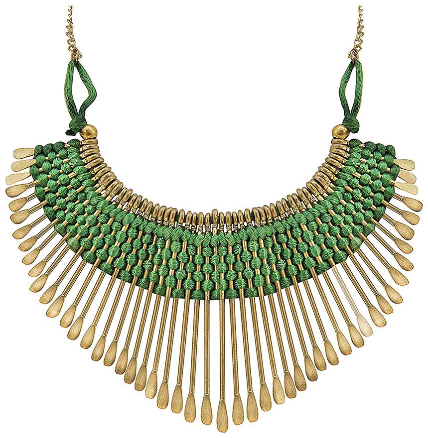 

Bandish Green Tribal Stitched Spoke Broad Junk Necklace