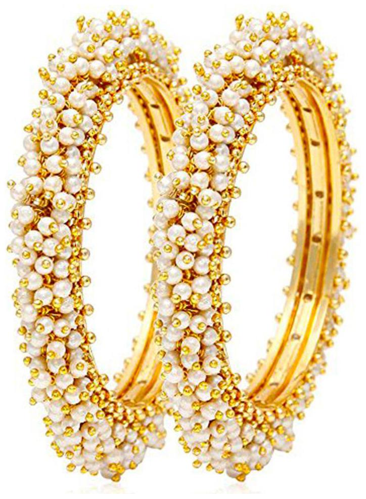 

Bandish Ivory White Pearl Nugget - Gold toned Bangles Set