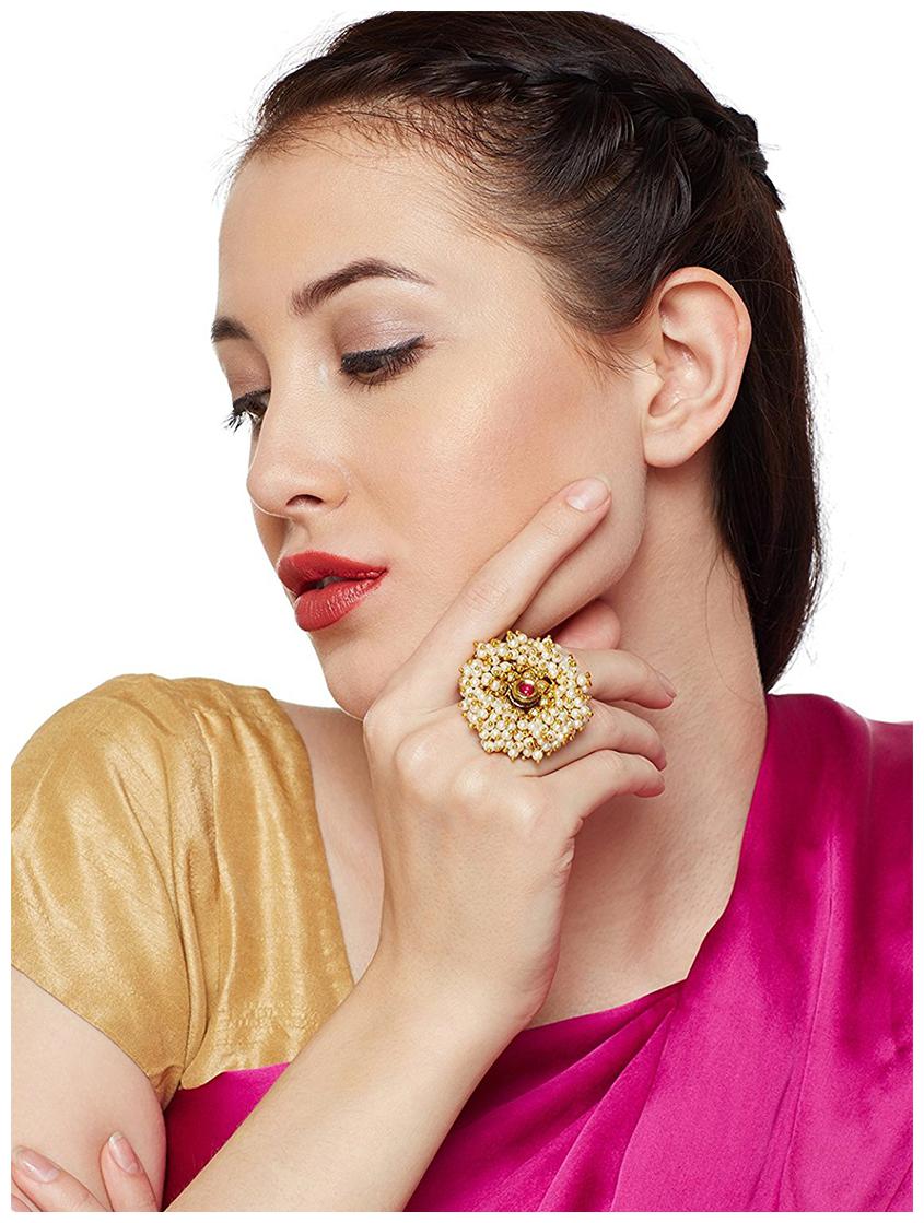 

Bandish Pearl Marigold Designer Free Size - Adjustable Ring