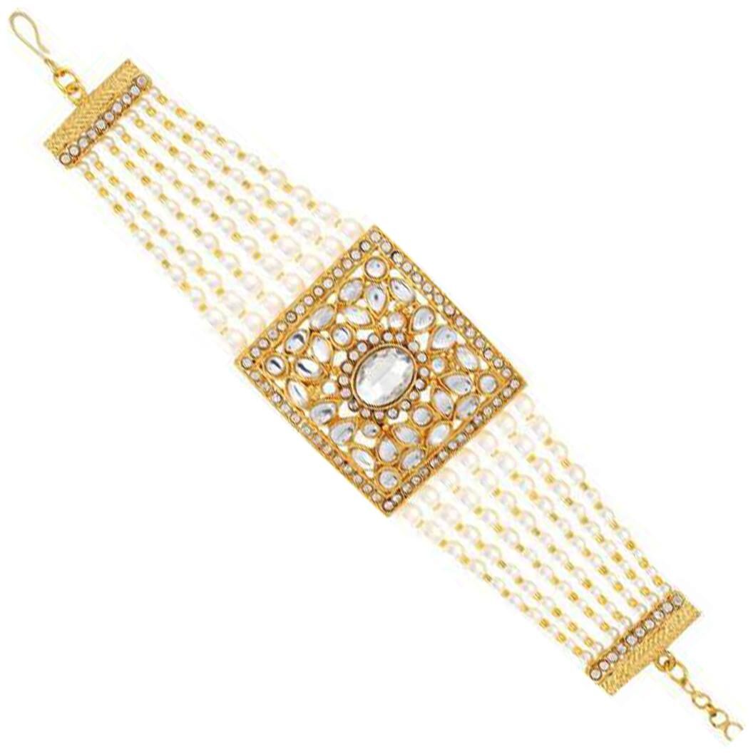 

Bandish White Pearl Designer Broad Free Size - Adjustable Bracelet