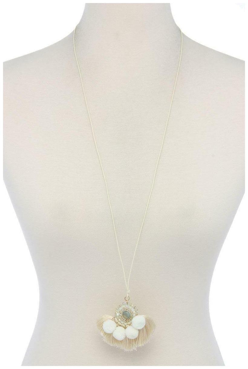 

Beaded pom pom tassel pendant necklace (a)