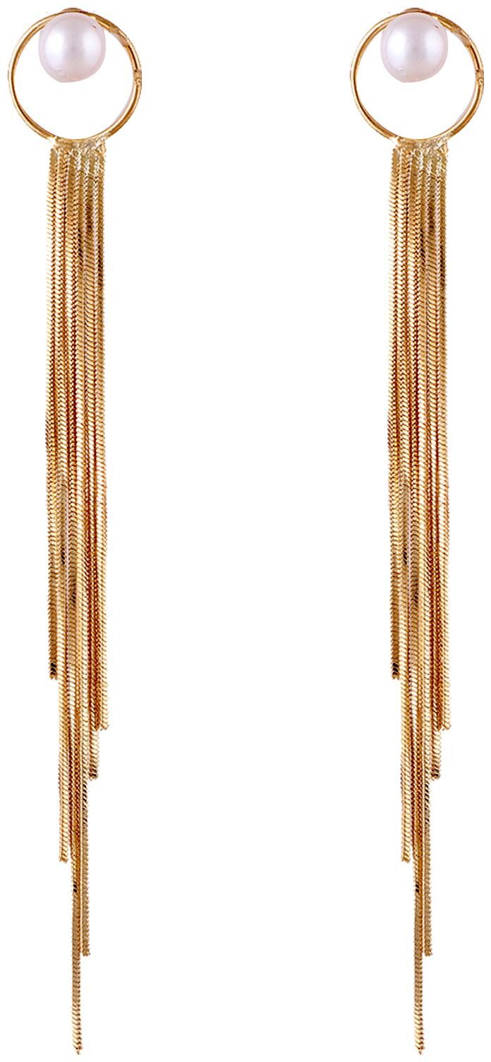 

Beautiful Drop Style Gold Plated Tassel Earrings With Elegant Pearl Stud