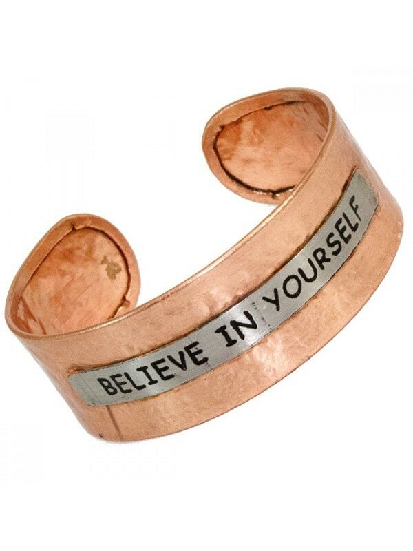 

BELIEVE IN YOURSELF Hammered Metal Cuff Statement Bracelet Quote Inspirational