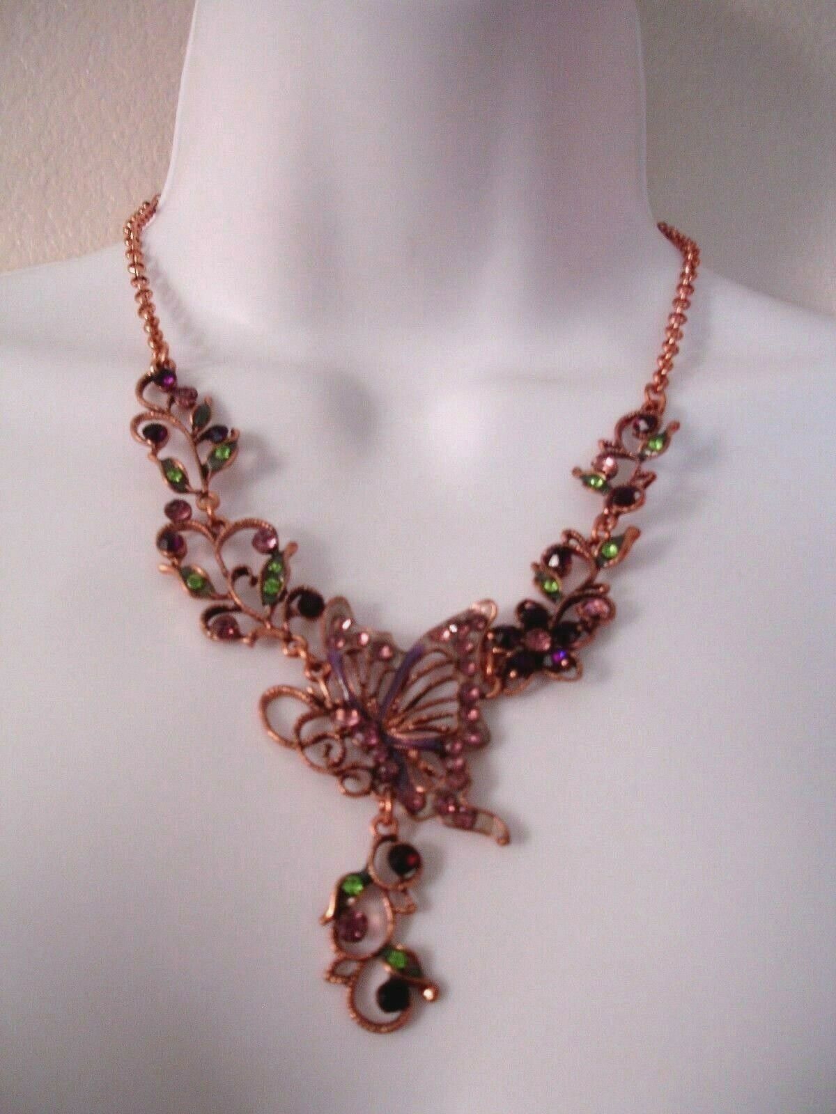 

Believer In Cooper Metal Collection Romantic Butterfly And Flower Bib Necklace