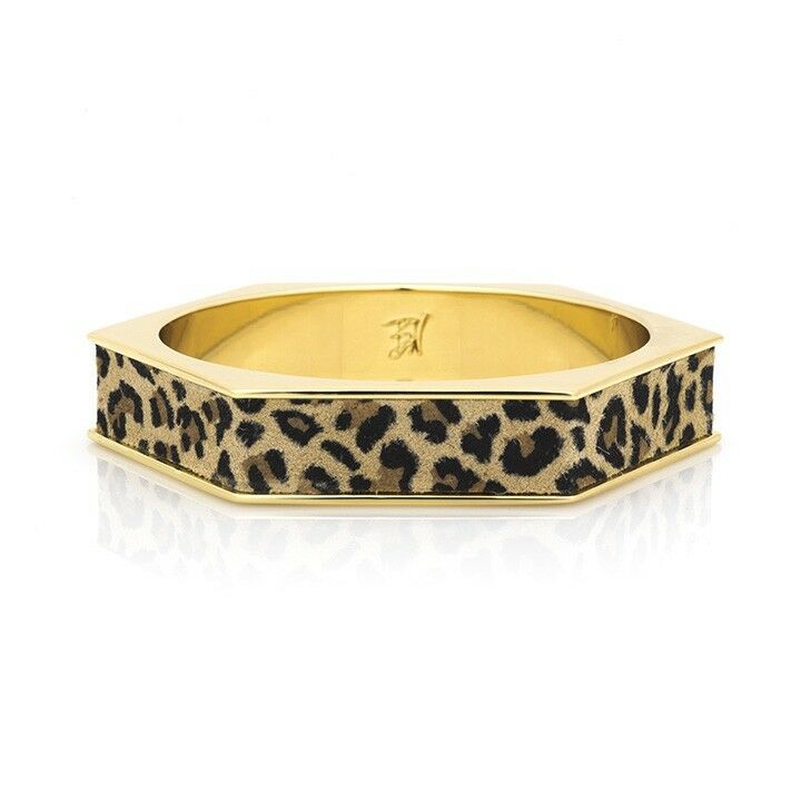 

Belle Noel Kim Kardashian 14kt plated Hexagon Bangle Bracelet w leopard suede
