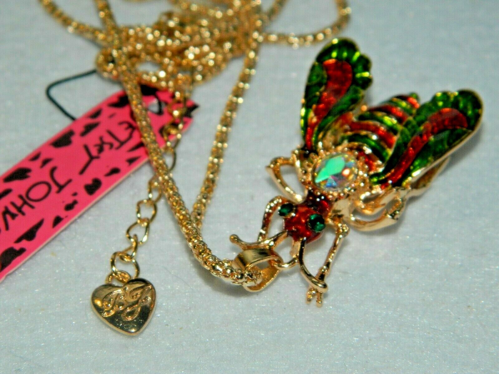 

Betsey Johnson pendant colorful wasp red green AB crystal 28 chain NWT