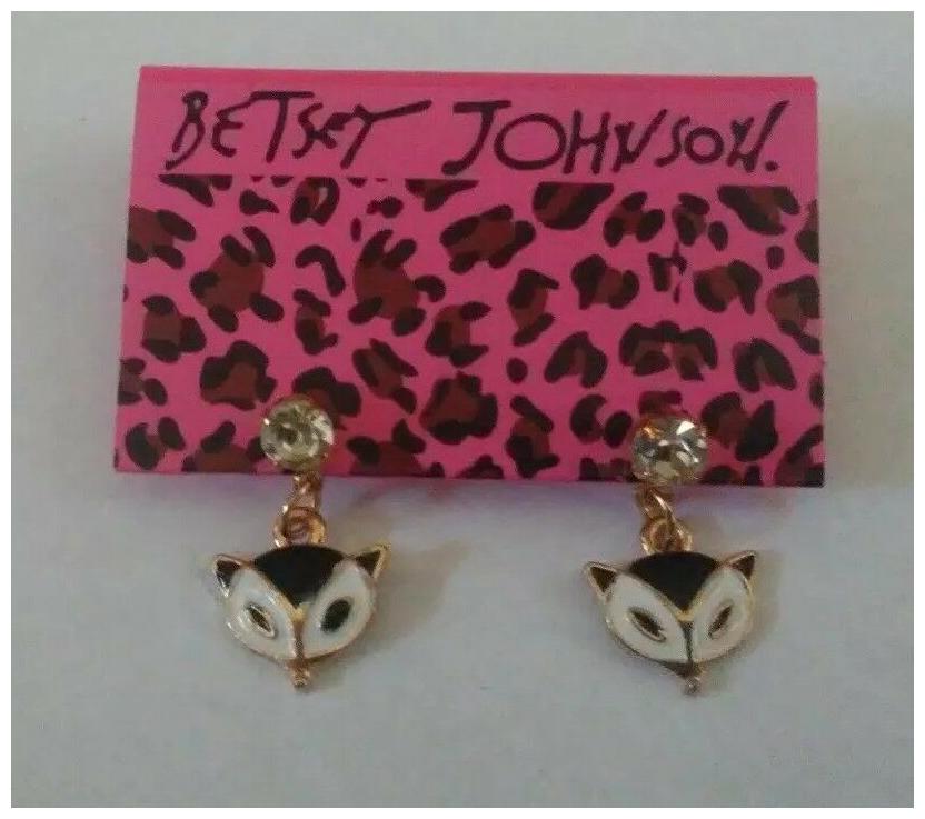 

BETSEY JOHNSON FOX RHINESTONE CRYSTAL PIERCED EARRINGS NEW ORGANZA BAG CHRISTMAS