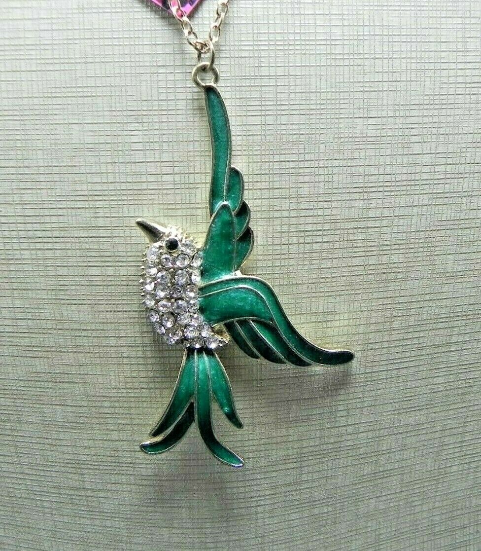 

Betsey Johnson Bird Enamel 29 CHAIN GT Rhinestones Teal Green Necklace
