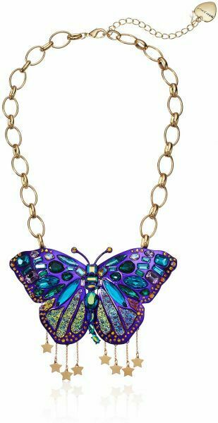 

BETSEY JOHNSON GOLD STARS PURPLE RHINESTONE ACRYLIC GLASS BUTTERFLY NECKLACE