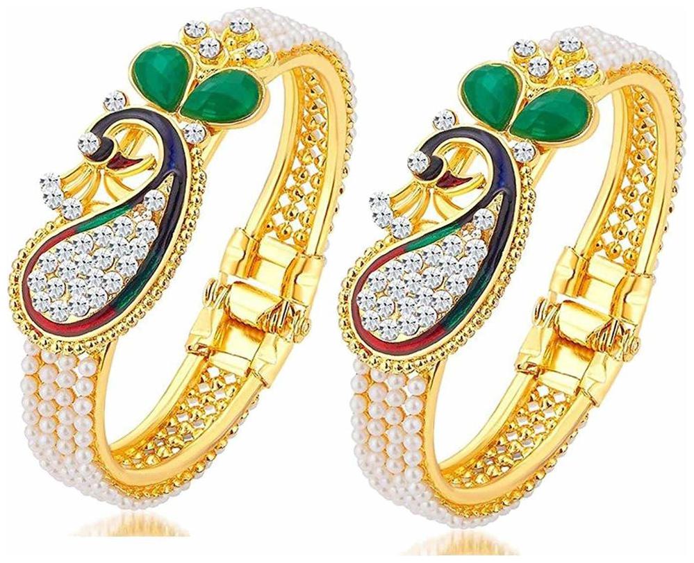 

Bhagya Lakshmi Traditional Green Stone Peacock Style Bracelet Set For Women