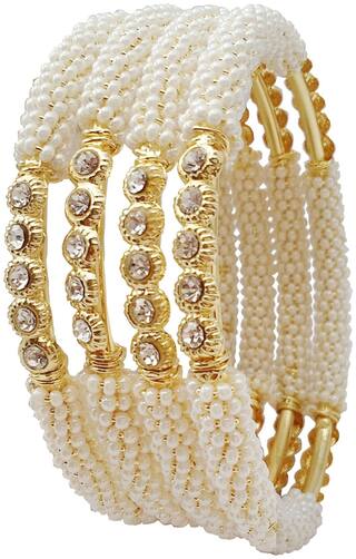 Bhagya Lakshmi Women's Pride White Moti Bangles for Women