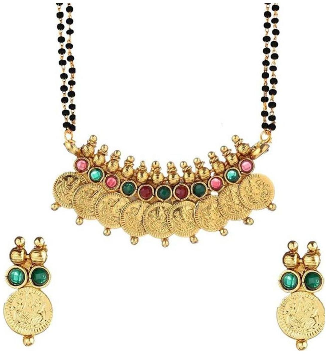 

Bhagya Lakshmi Traditional Red and Green Temple coin Mangalsutra Set for Women