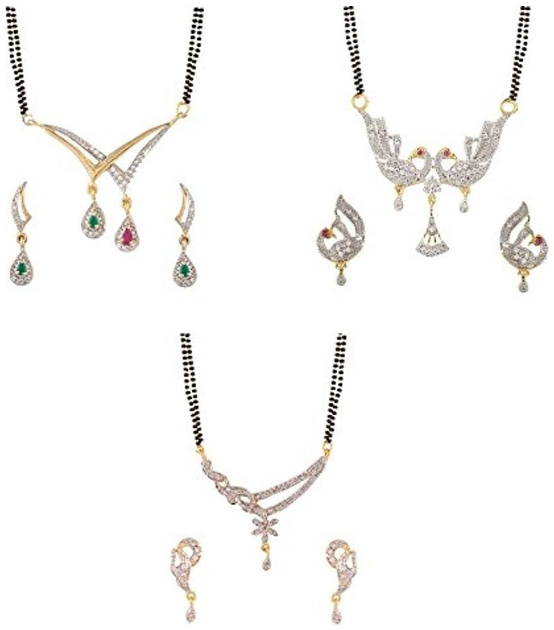 

Bhagya Lakshmi Women s Pride American Diamond Gold Plated Mangalsutra Combo Pendant with Chain for Women