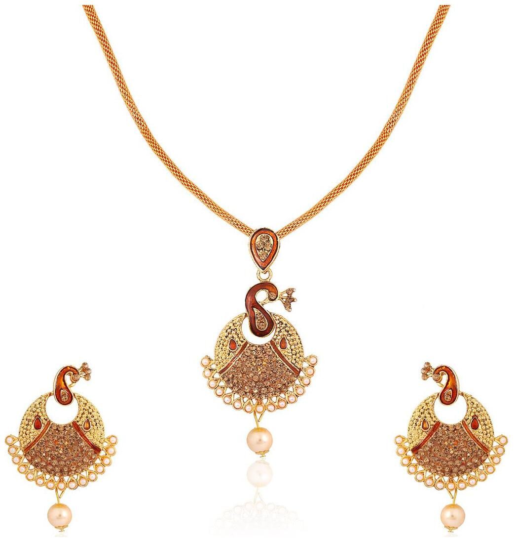 

Bhagya Lakshmi Traditional Antique Peacock Pendent Necklace With Earrings For Women