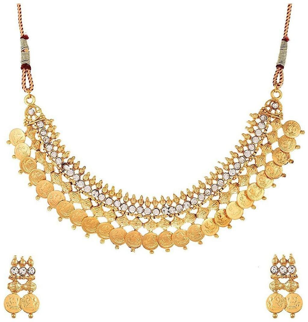 

Bhagya Lakshmi Traditional Gold Plated Temple Coin Necklace Set With Earrings For Women