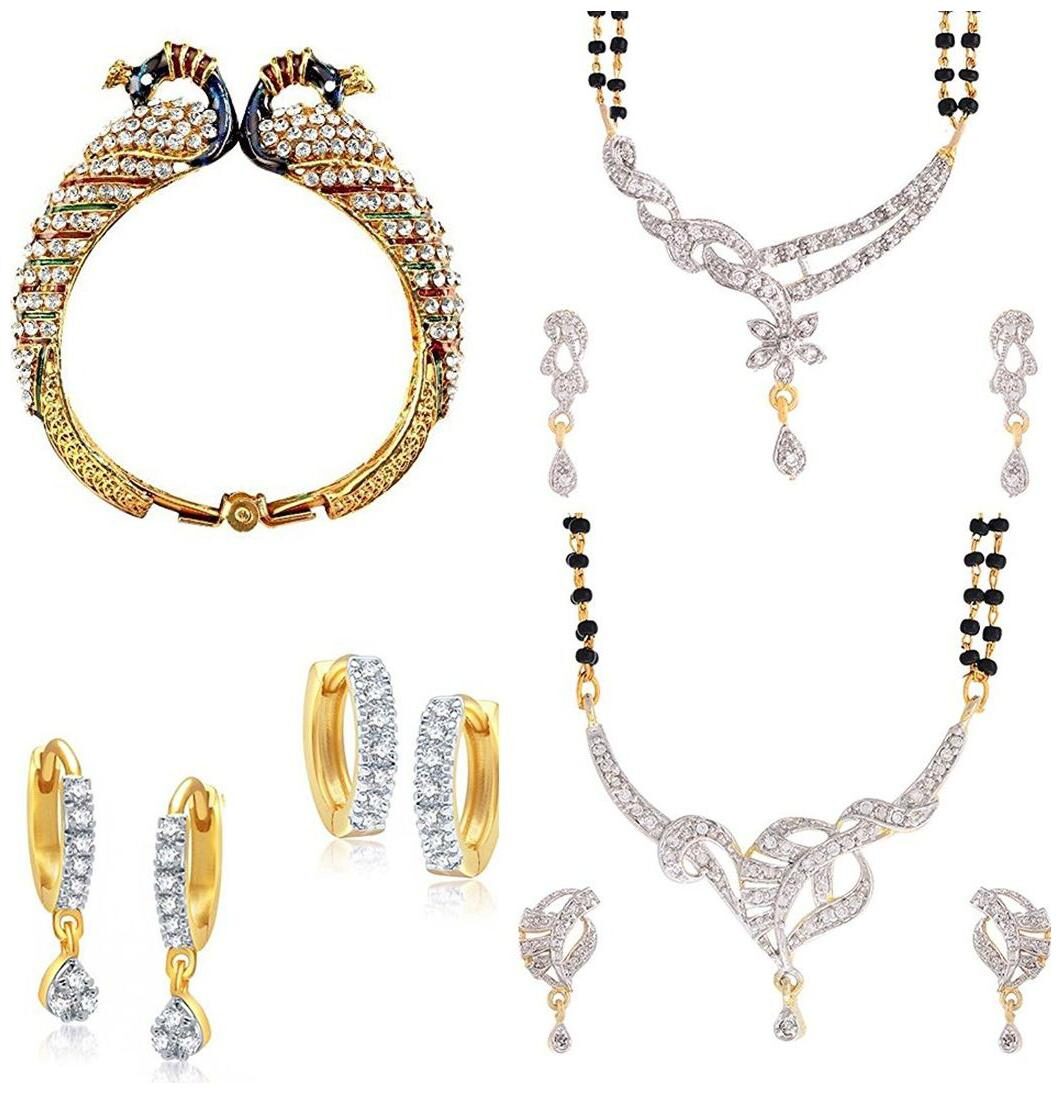 

Bhagya Lakshmi Genuine Women s Pride AD Mangalsutra With Earrings And adjustable Bracelet For Women