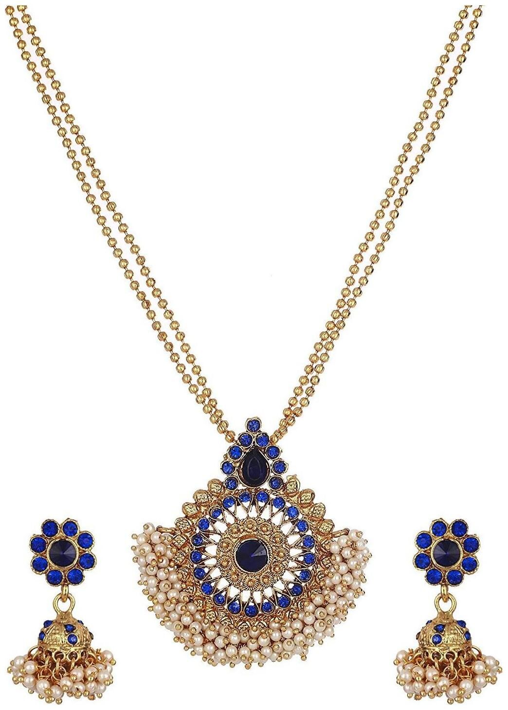 

Bhagya Lakshmi Traditional Women s Pride Metal Strand Pendent Necklace With Earrings For Women